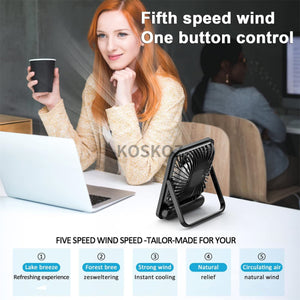 Ventilador de Escritorio Portátil WOOX - USB Recargable, Plegable 180°, 5 Velocidades