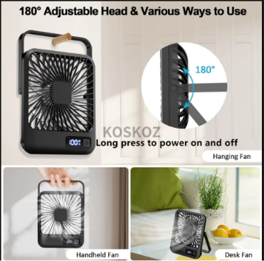 Ventilador de Escritorio Portátil WOOX - USB Recargable, Plegable 180°, 5 Velocidades