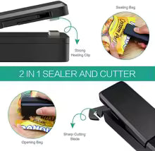 Selladora de Bolsas Portátil WOOX - 2 en 1 con Cortador, Recargable USB